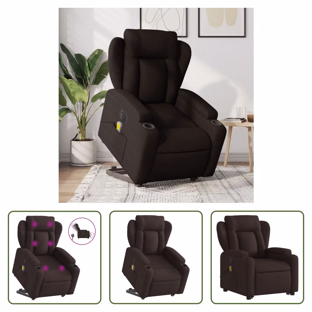 The Living Store Poltrona massaggiante elettrica con supporto in piedi Tessuto marrone scuro