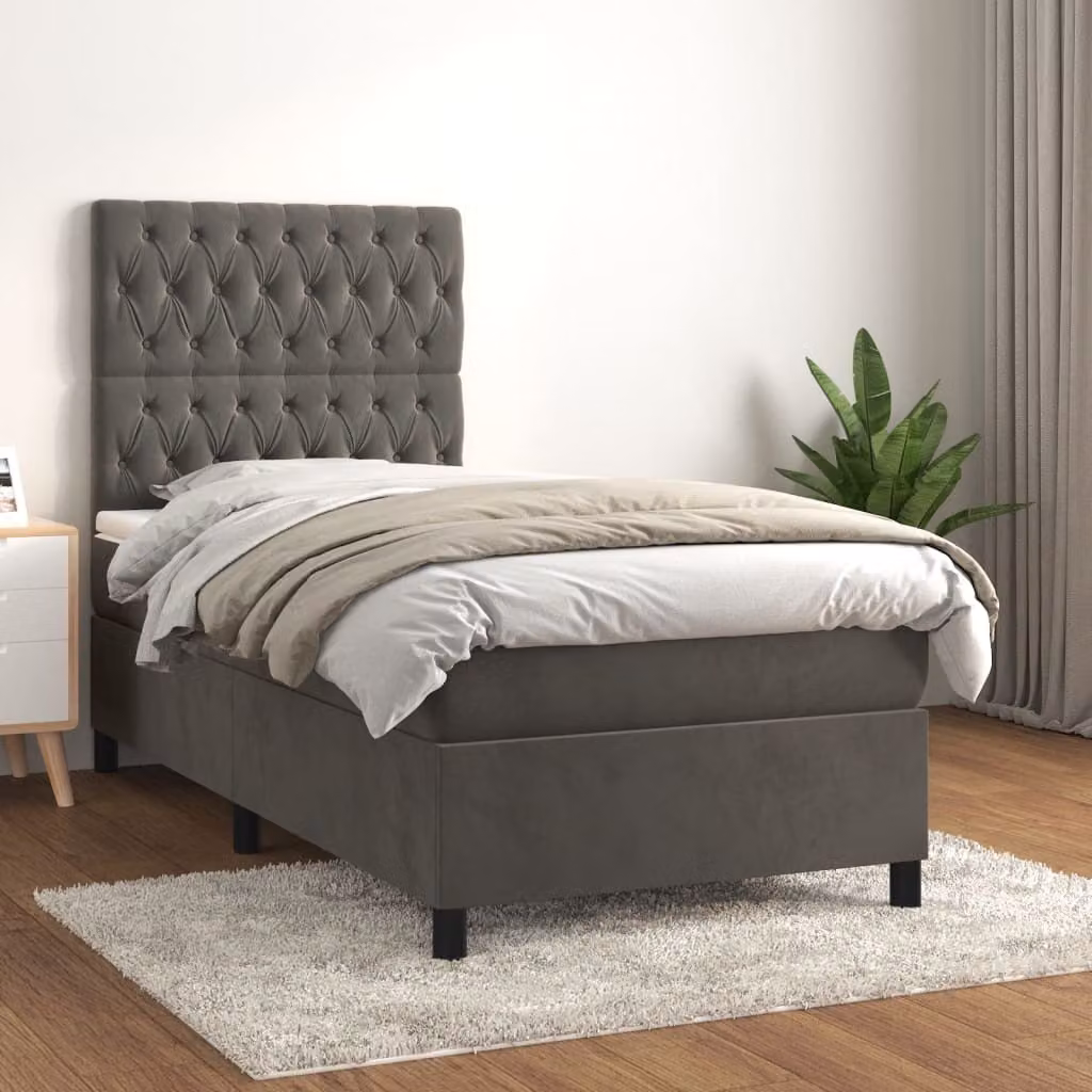 Maison Exclusive - Giroletto a Molle con Materasso Grigio Scuro 90x200 cm Velluto