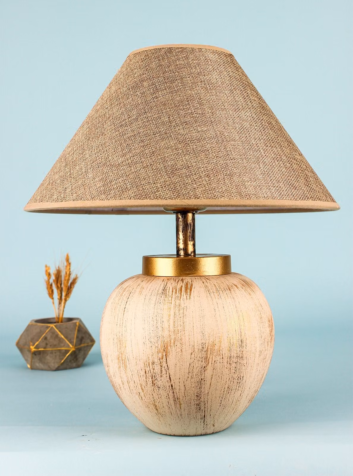 Opviq, lampada da tavolo di alta qualità con corpo in Vetroceramica, beige, Ø 30, h: 18 cm, altezza: 35 cm | Attacco E27, max. 40 W, IP20 | Design rustico per interni moderni, lampadina non inclusa.