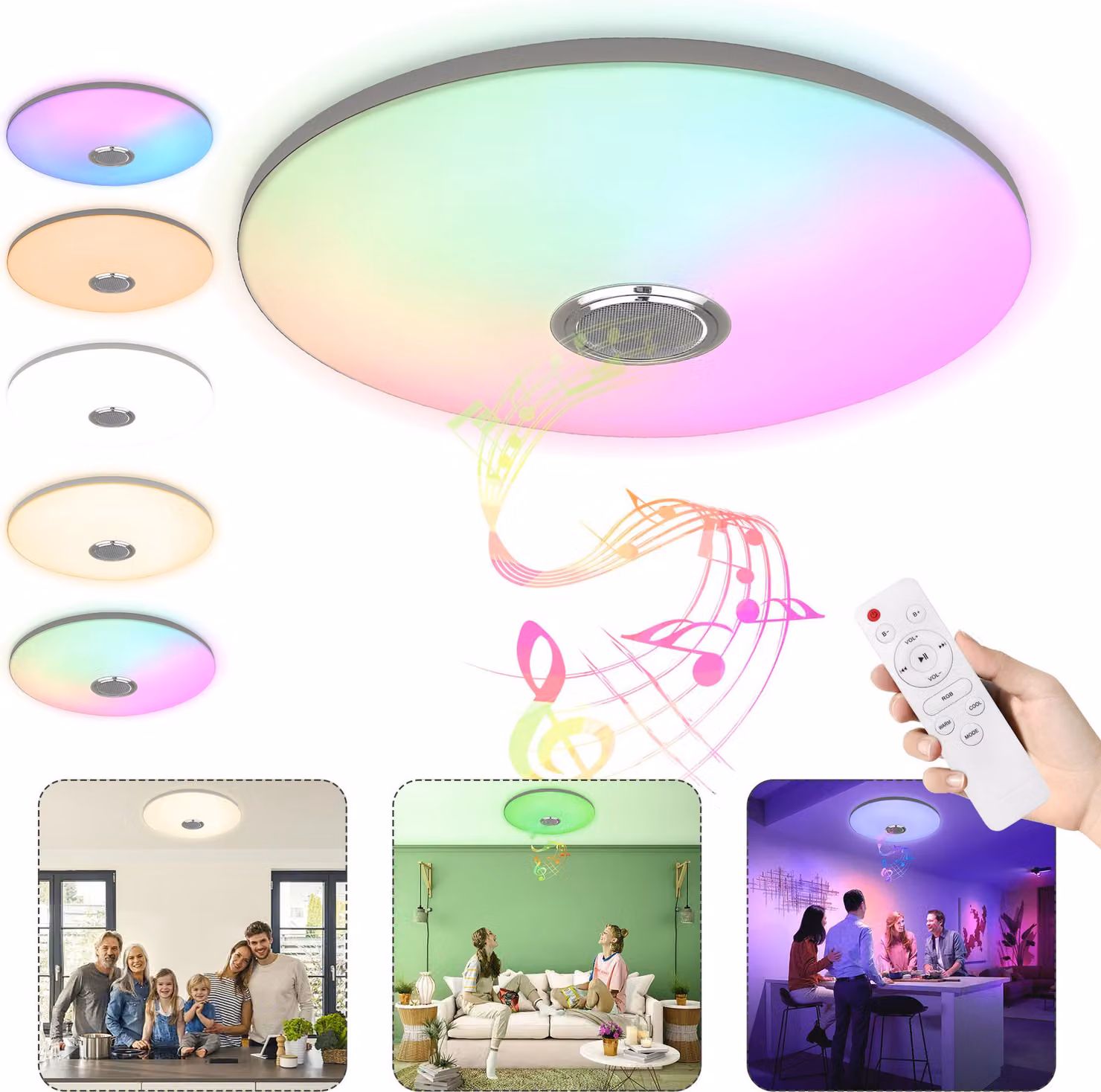 Lampada da soffitto a LED VA-Cerulean, 72W, RGB, con altoparlante Bluetooth, controllo tramite app e telecomando