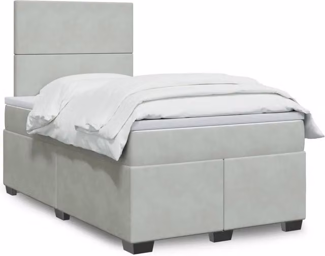 Letto con Giroletto a Molle e Materasso Ibrido vidaXL in Velluto Grigio e Bianco L/P: 120 x 190 cm