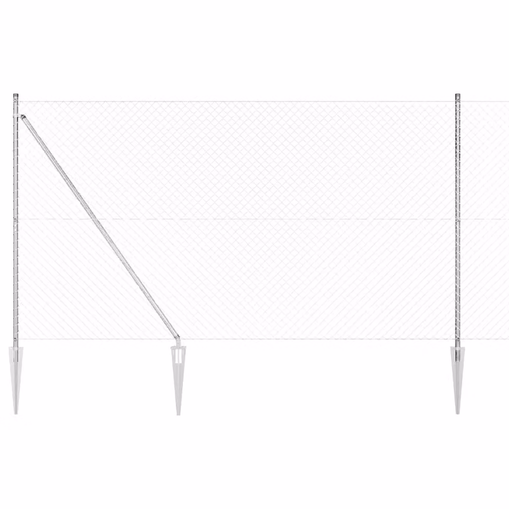 Recinzione a maglie con punte vidaXL in acciaio zincato argento, L: 10 m, H: 1,6 m