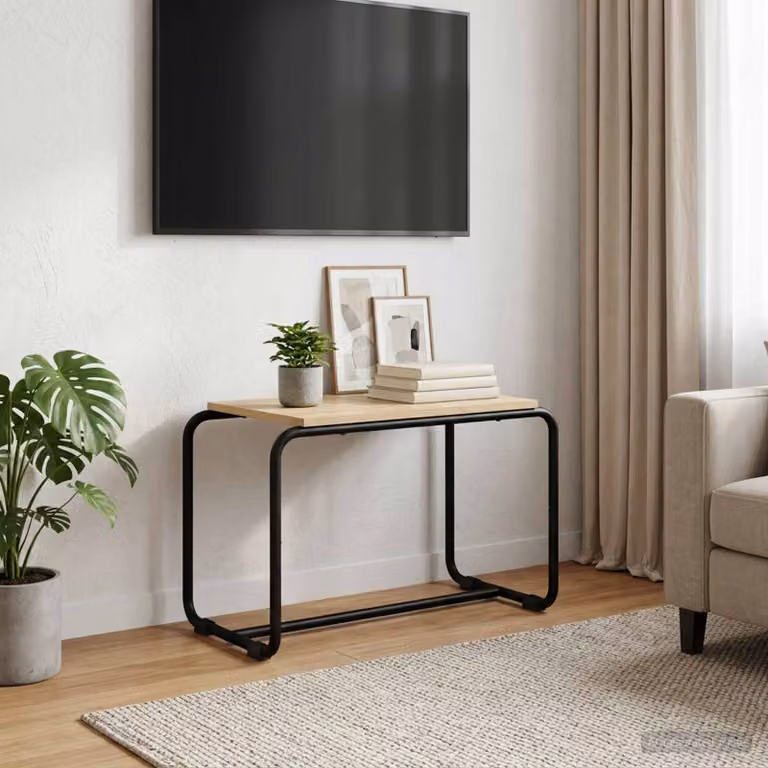 Supporto TV moderno vidaXL in legno e metallo, colore marrone rovere, L 60 cm x P 35,5 cm x H 42 cm
