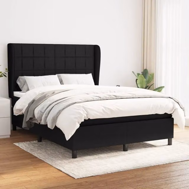 Letto Ibrido vidaXL con Giroletto a Molle e Materasso in Tessuto Nero e Bianco L/P/H: 140 x 200 x 128 cm