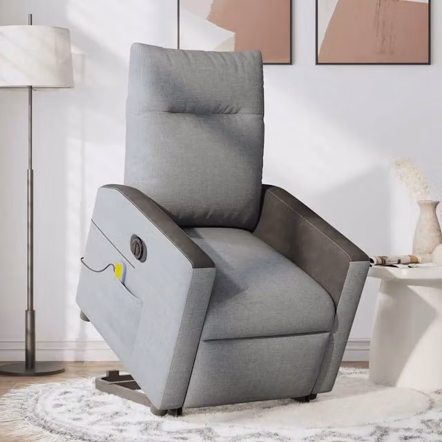 Poltrona Alzapersona Elettrica con Massaggio vidaXL in Tessuto Grigio e Nero per Senior
