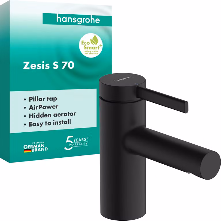 Miscelatore per lavabo Zesis S, solo acqua fredda, altezza del beccuccio 74 mm, finitura nero opaco