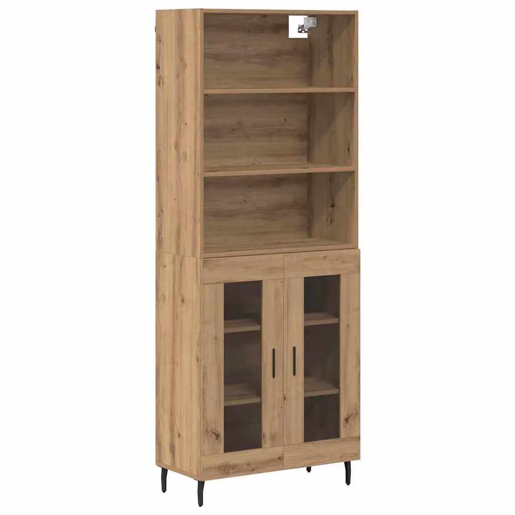 Set di 2 credenze moderne vidaXL in rovere marrone con ante in vetro e ripiani interni L: 69,5 cm, P: 32,5 cm, H: 180 cm – 2
