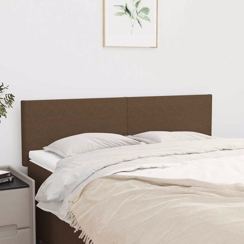 Testiera per letto vidaXL in tessuto marrone scuro con struttura in legno di larice L: 144 cm, P: 5 cm, H: 78-88 cm