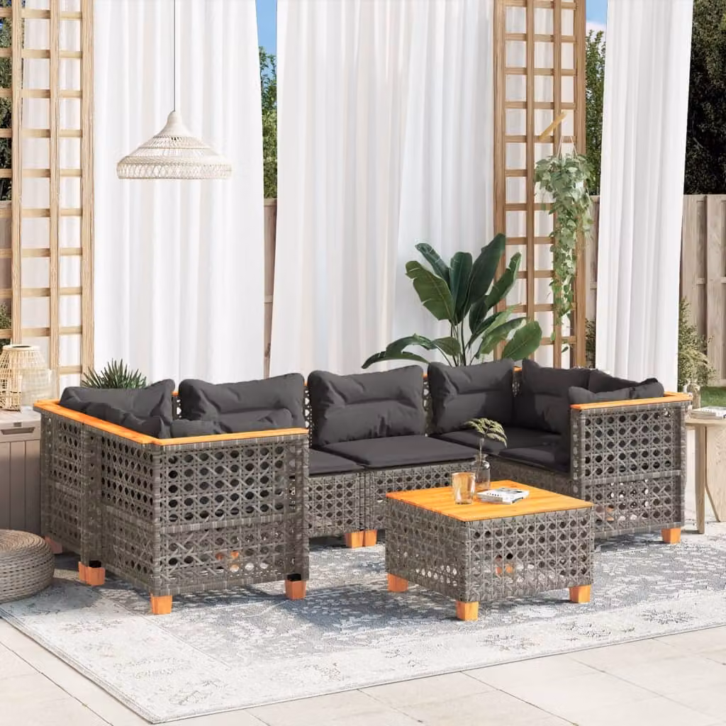Maison Exclusive - Set da giardino 7 pezzi con cuscini in polyrattan grigio