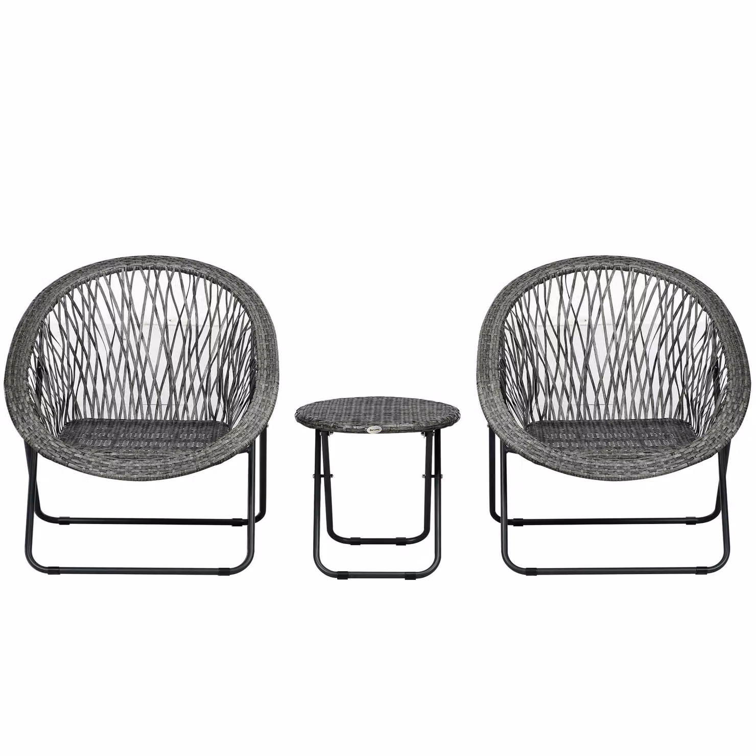 Set da giardino Moonbite Balkonset, composto da 3 elementi: un divano, un tavolino e 2 sedie pieghevoli. Set da esterno in rattan sintetico con struttura in acciaio verniciato a polvere, colore grigio