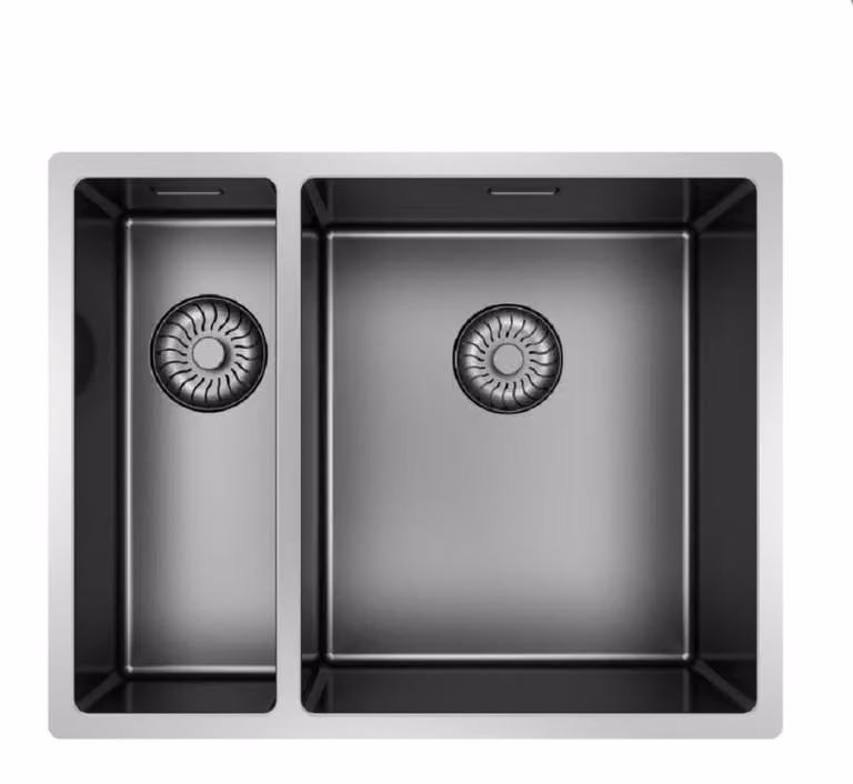 Lavello Caressi CAPP1534R10GM, da incasso/sotto piano, a filo piano (HPL). Lavello grande, con apertura a destra. Colore Gun Metal (PVD).