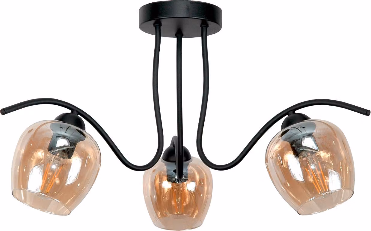Lampada da soffitto, lampada a sospensione, vetro nero, ambra, 15-352 Rufi Grey