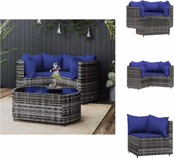vidaXL set 4 pezzi con cuscini in poly rattan grigio - Set di mobili da giardino