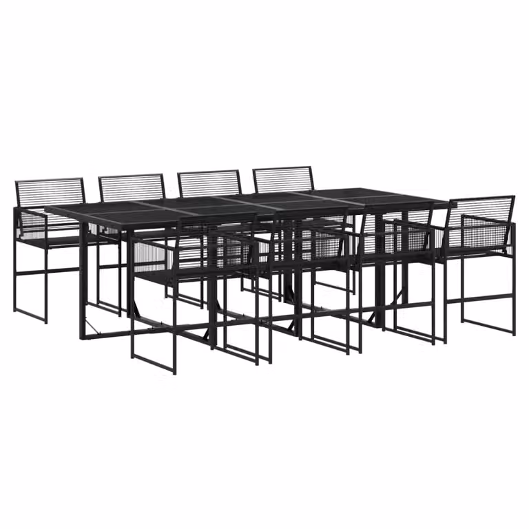 Set da Pranzo da Giardino 9 pz Nero in Polyrattan
