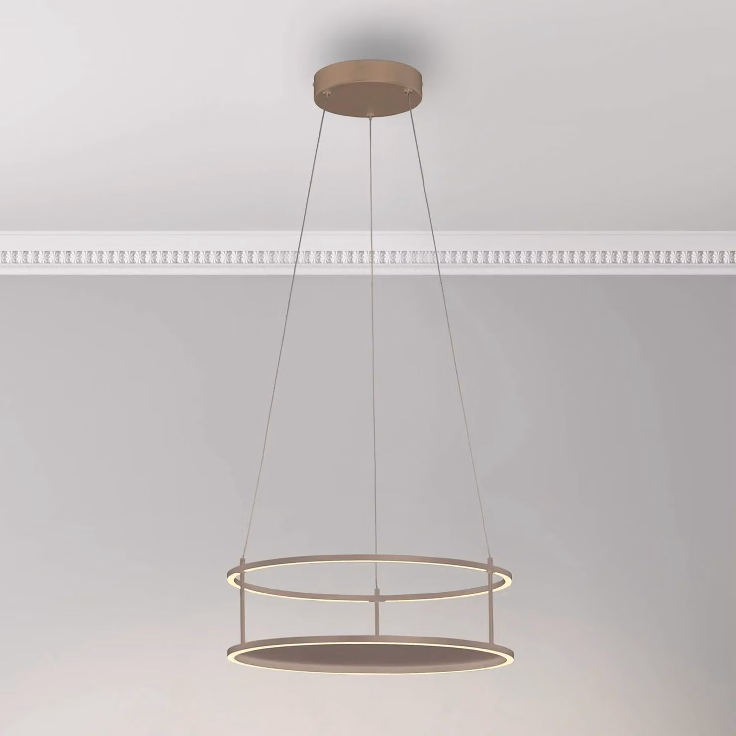Paul Neuhaus Lampada LED a sospensione Conni di Neuhaus, color sabbia, Ø 50 cm Conni, dimmerabile, Crema / Ambra, Soggiorno / Sala da pranzo, Metallo, Moderno