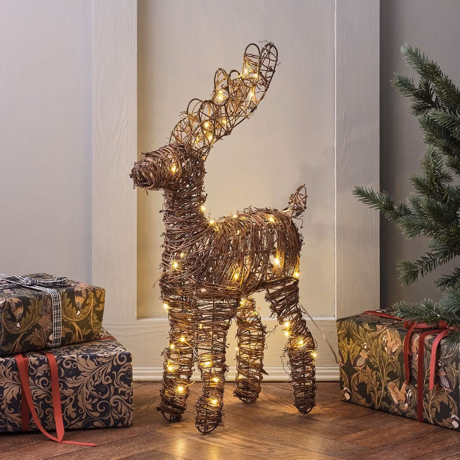Alce decorativo a LED con timer, 55 cm, luce bianco caldo, decorazione natalizia