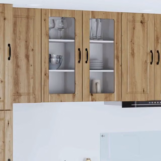 Set di 2 pensili da cucina vidaXL in legno rovere marrone con ante a battente e ripiani interni, L/P/H: 40 x 31 x 80 cm