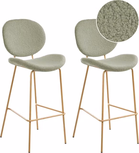 Set di 2 sedie con gambe senza braccioli Bouclè PU Gambe in ferro nero Design contemporaneo e retrò Sedute per la sala da pranzo verde chiaro