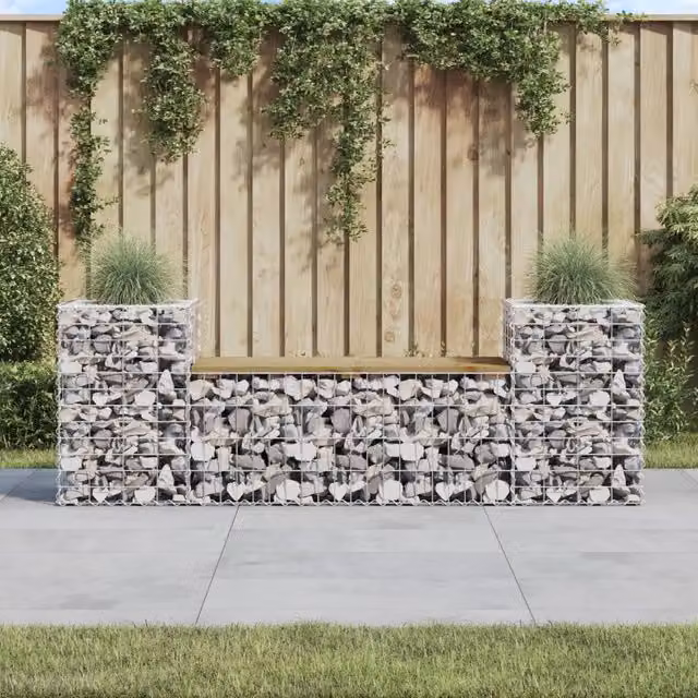 Panca da giardino design gabbione vidaXL in pino trattato grigio L: 183 cm, P: 41 cm, H: 60,5 cm
