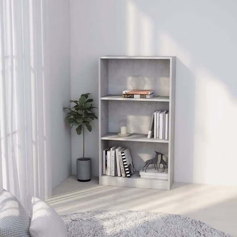 Libreria vidaXL a 3 Ripiani in Legno Multistrato e MDF Grigio, L 60 cm x P 24 cm x H 109 cm