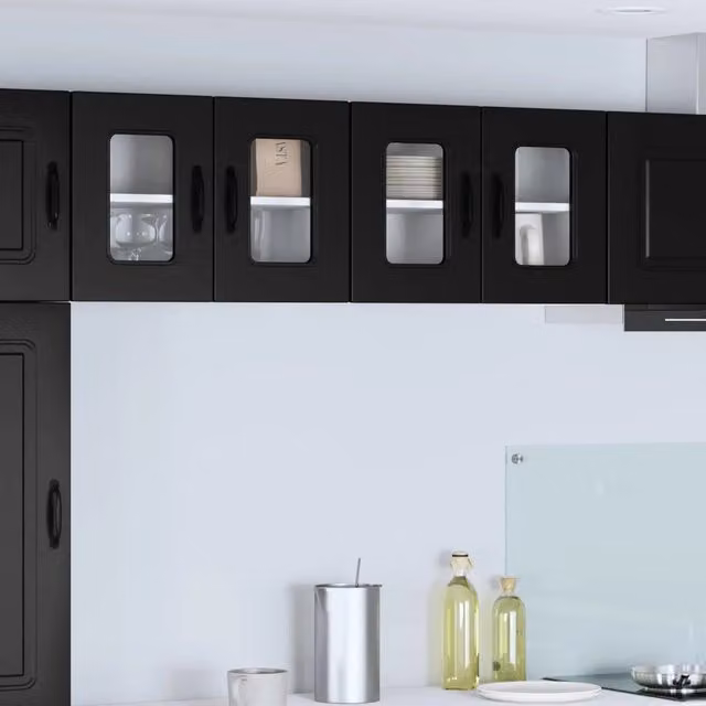 Set di 2 pensili da cucina moderni vidaXL in legno nero con ante in vetro L/P/H: 60 x 31 x 40 cm