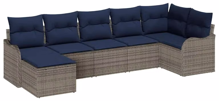 Set da giardino composto da 7 pezzi, colore grigio, realizzato in rattan sintetico