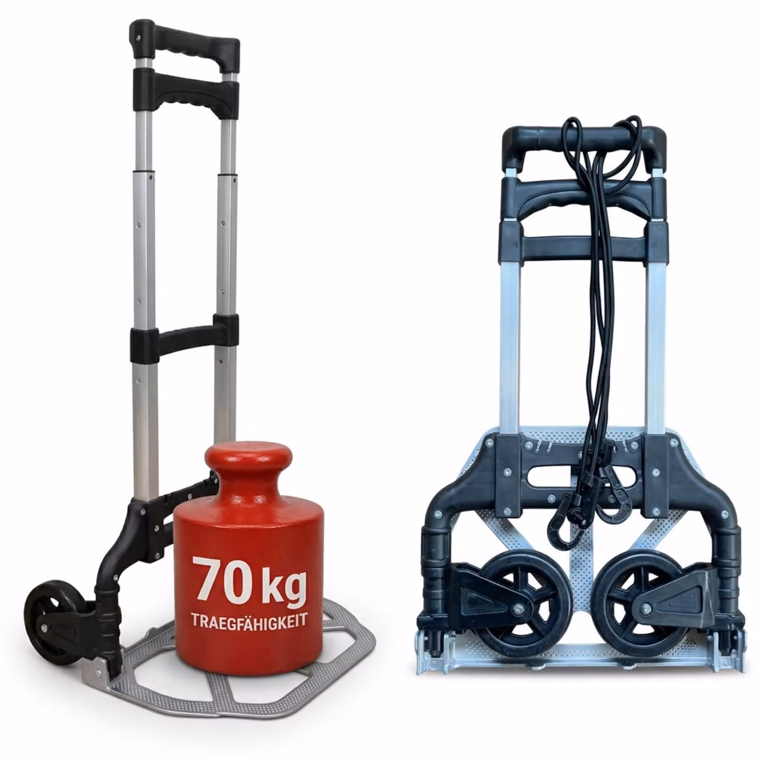 Carrello pieghevole Relaxdays, fino a 70 kg, L x P x A: 98x38x41 cm, carrello da trasporto per traslochi, con manico telescopico in acciaio, argento/nero