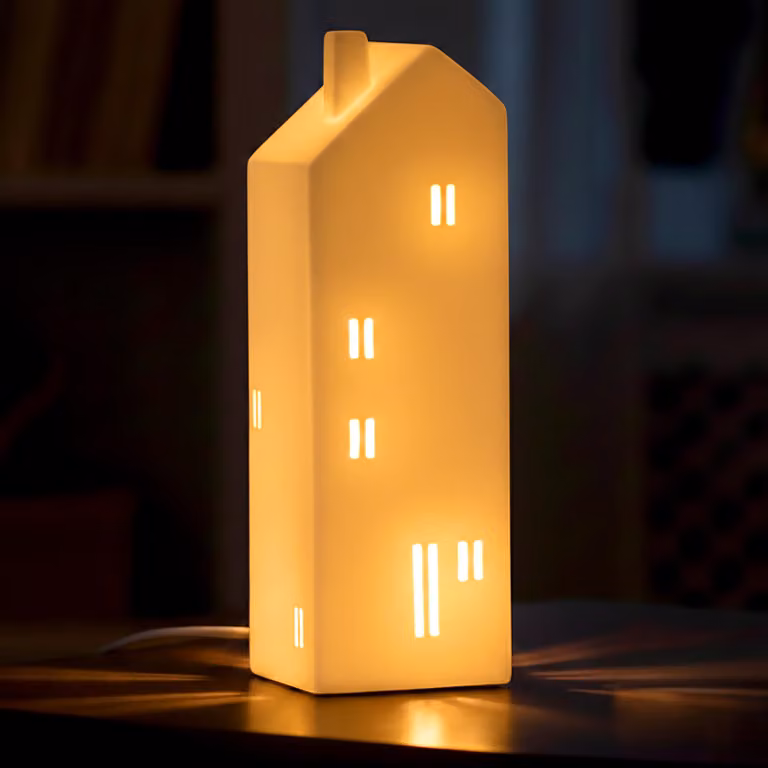Lampada da tavolo in porcellana Haus in stile scandinavo bianco opaco - 27 x 9 cm - Lampada decorativa in Vetroceramica per lampadina E14