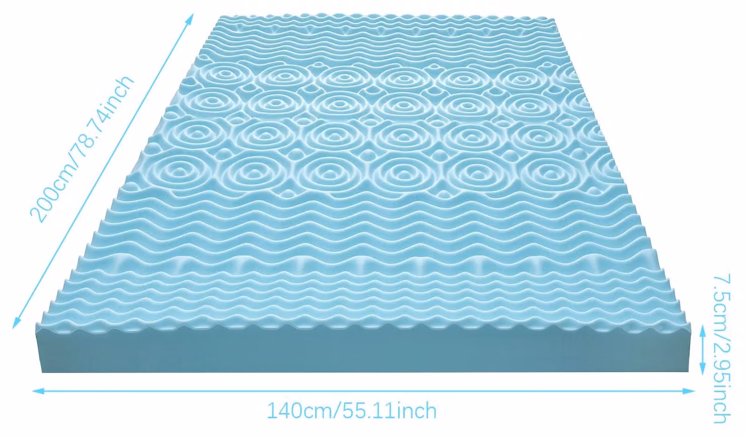 Materasso in memory foam - Materasso in gel - Design ergonomico a 5 zone - Copertura rimovibile - Allevia la pressione - Traspirante - 140 x 200 x 7,5 cm