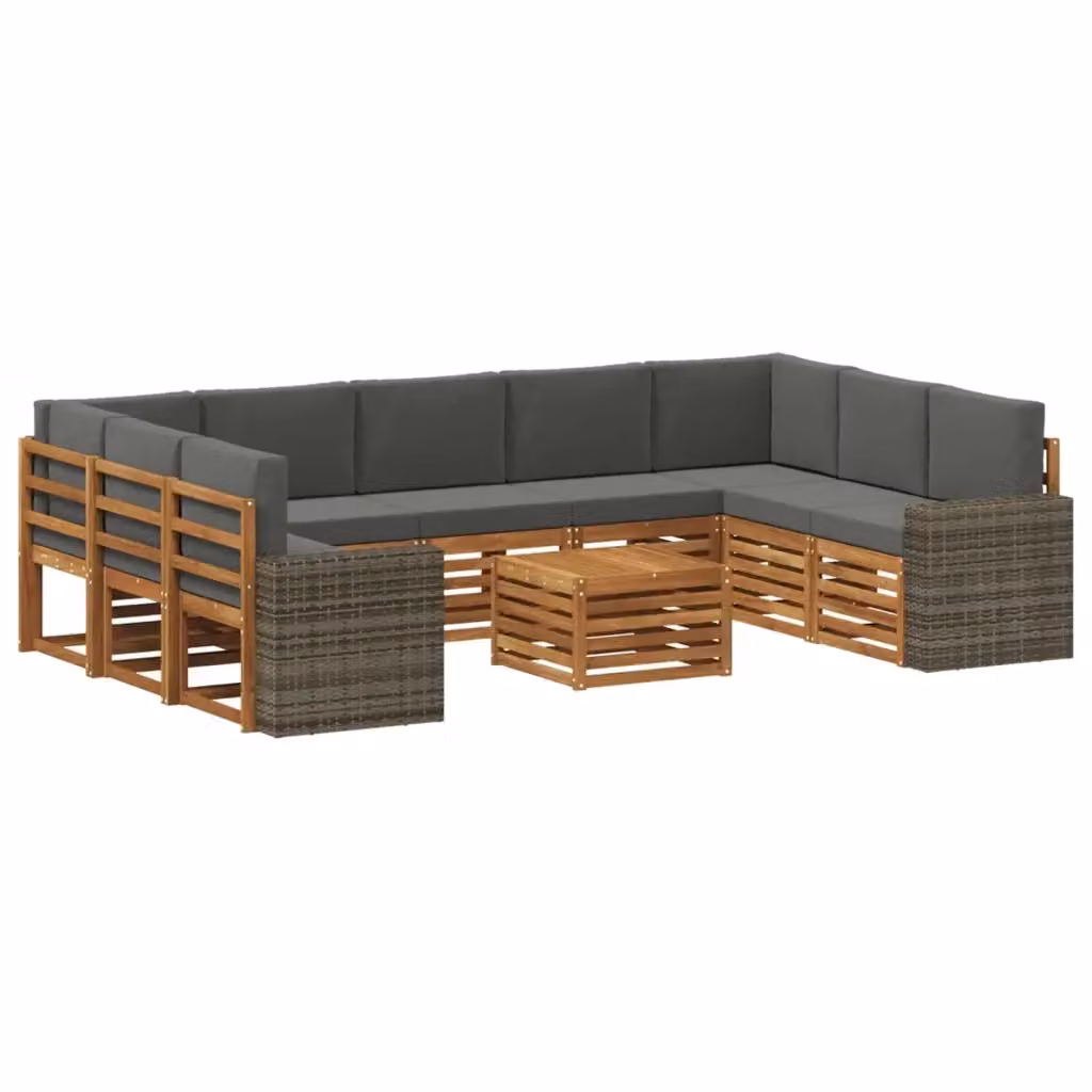 Set di divani da esterno vidaXL a forma di L con tavolo da caffè, composto da 10 pezzi in legno di acacia trattato e tessuto resistente ai raggi UV, colori beige e antracite – 2