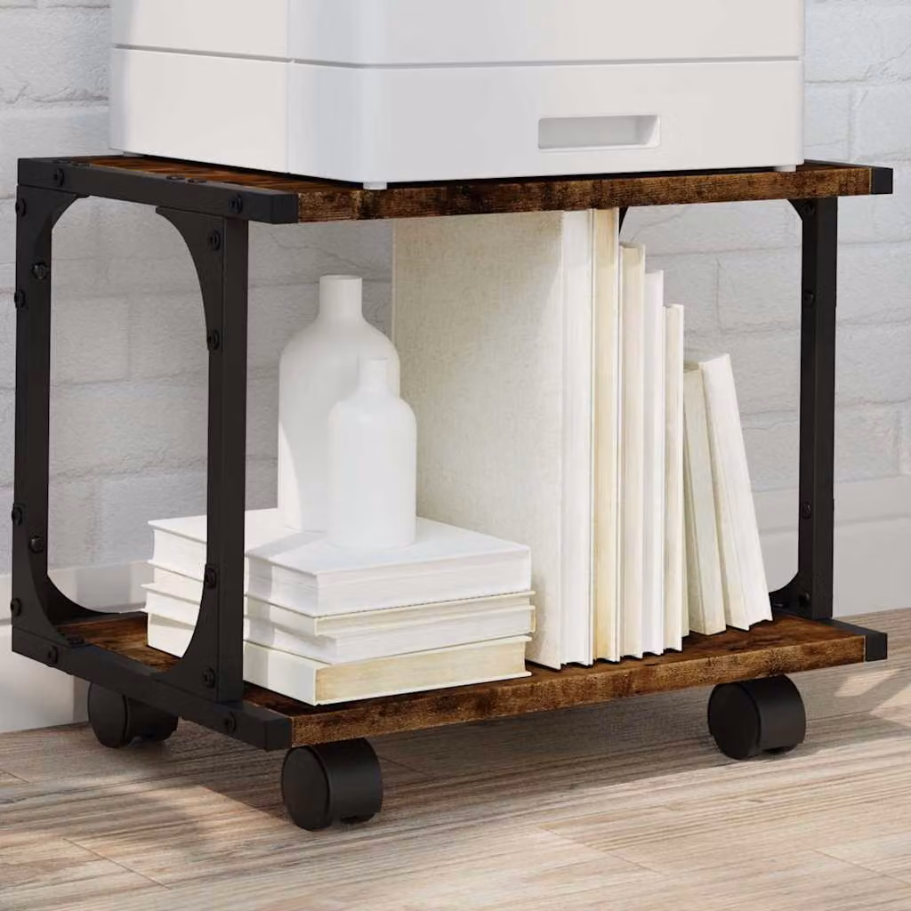 Supporto Stampante vidaXL a 2 Livelli in Rovere Fumo e Metallo, L 41 cm x P 28 cm x H 33,5 cm