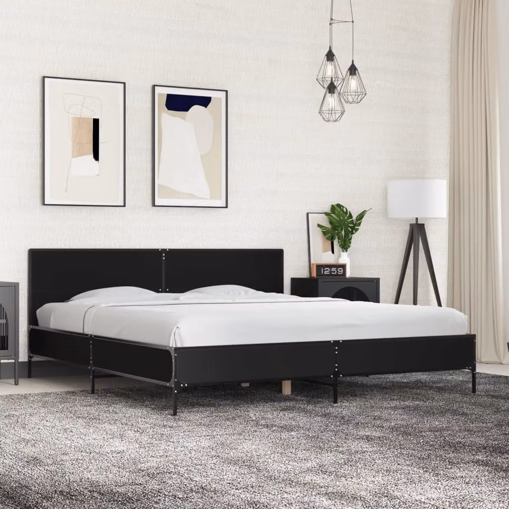 vidaXL Giroletto Nero in Legno e Metallo 200x200 cm