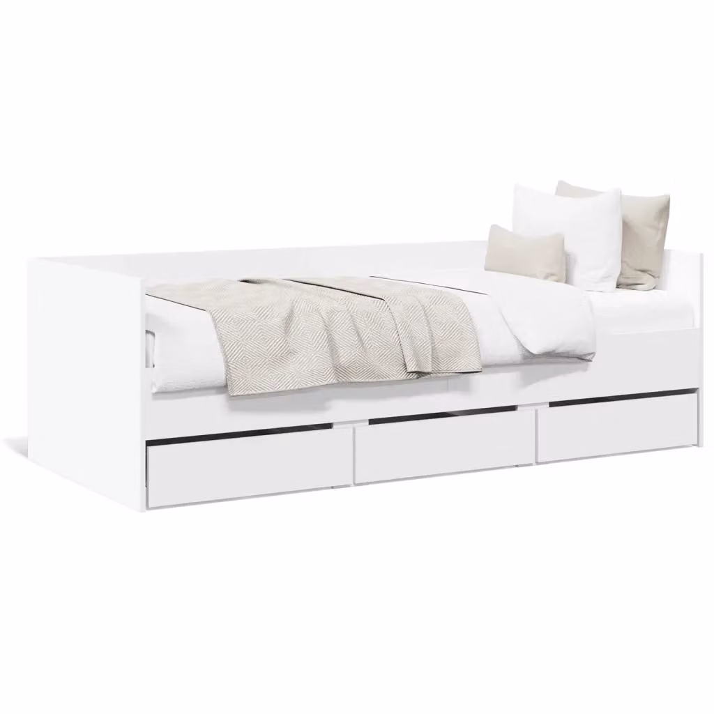 vidaXL Divano Letto Moderno con Cassetti in Tessuto Bianco L/P/H: 190 x 90 x 65 cm – 2