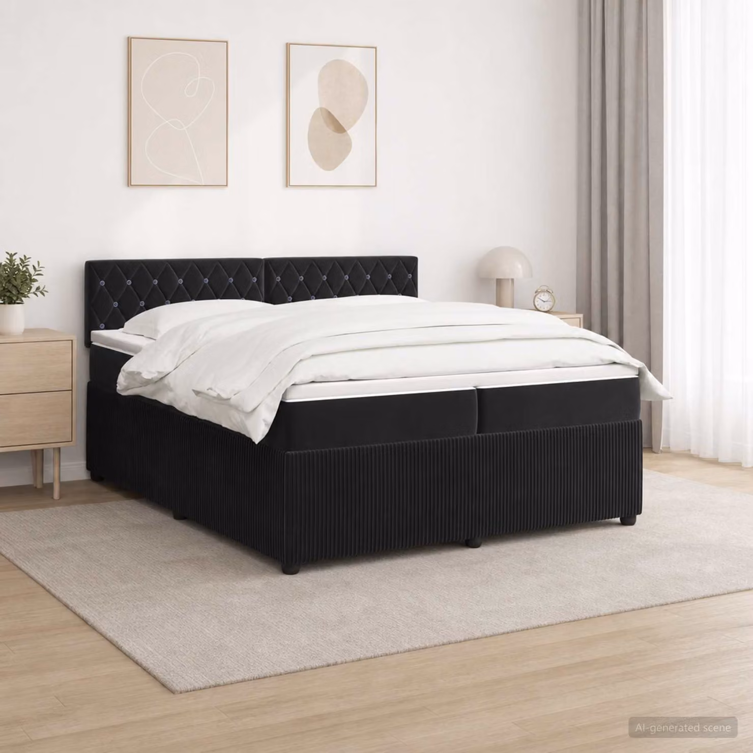 Letto box spring con materasso ibrido vidaXL in velluto nero L/P: 200 x 200 cm