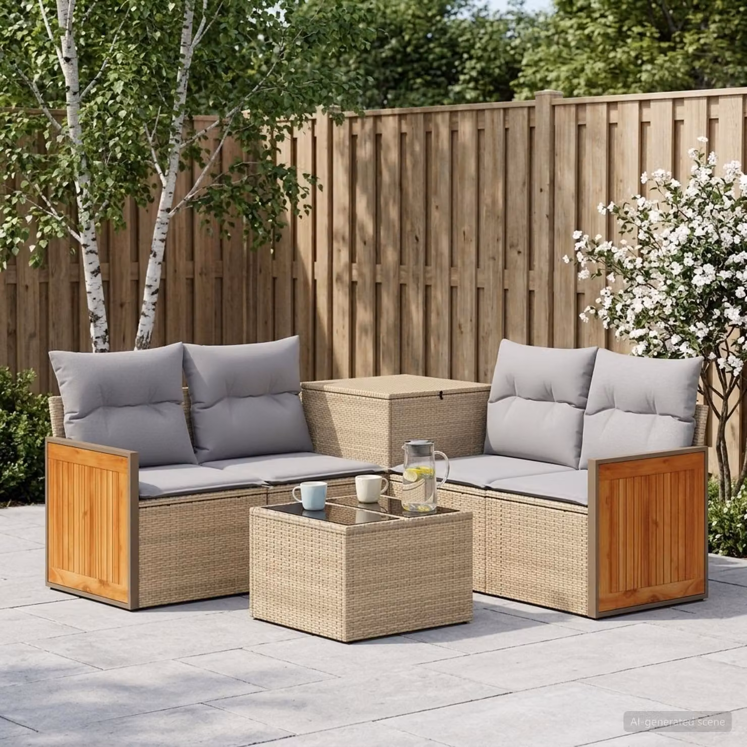 Set di divani da giardino vidaXL in polyrattan con tavolo da caffè, 6 pezzi, beige e grigio chiaro