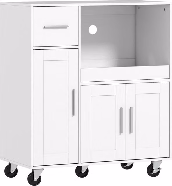 Mobile per Microonde 80x40x88,7 cm con Cassetto 2 Armadietti Ripiano Aperto e Piano Regolabile in Legno Bianco