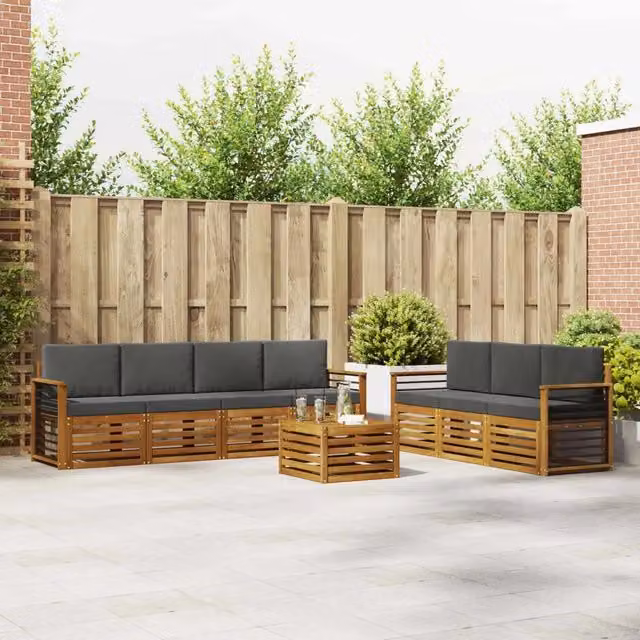 Set divani 8 pz Naturale e Antracite Legno di Acacia Massello 3374502