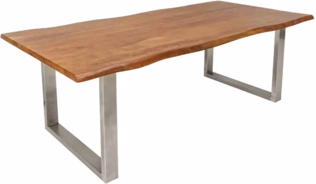 Tavolo da pranzo rettangolare MEUBLORAMA in legno di acacia e metallo, stile industrial con bordo naturale, marrone e grigio, L: 200 cm, P: 108 cm, H: 76 cm – 1