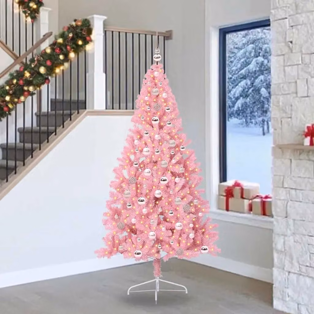 Albero di Natale artificiale moderno in PVC con luci LED bianco caldo colore rosa Altezza: 240 cm – 2