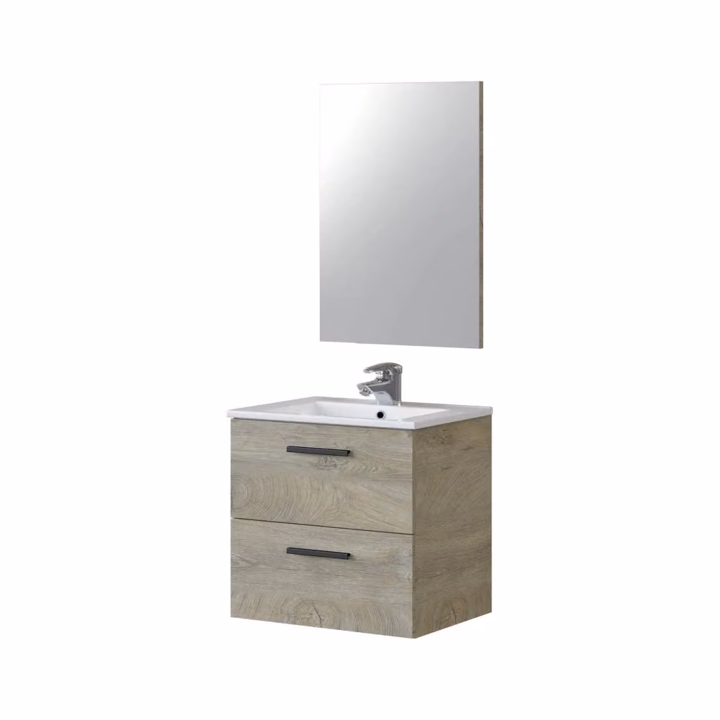 Mobile sottolavabo Affa DMORA per bagno sospeso con specchio e cassetti, Rovere, L: 60 cm, P: 45 cm, H: 67 cm – 2