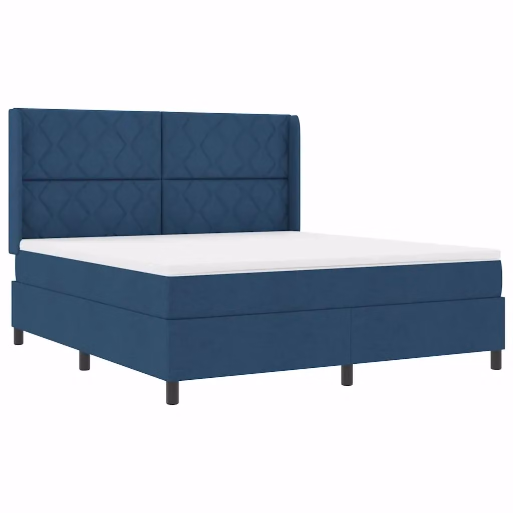 Letto moderno vidaXL con molle a sacchetto e illuminazione LED sottostante, testiera blu in tessuto e struttura in legno, L/P: 180 x 200 cm – 2