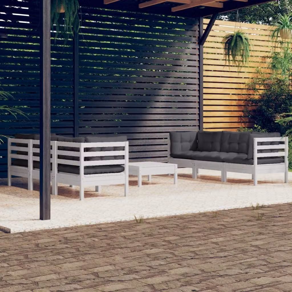 The Living Store Set da salotto da giardino 7 pezzi con cuscini antracite legno di pino