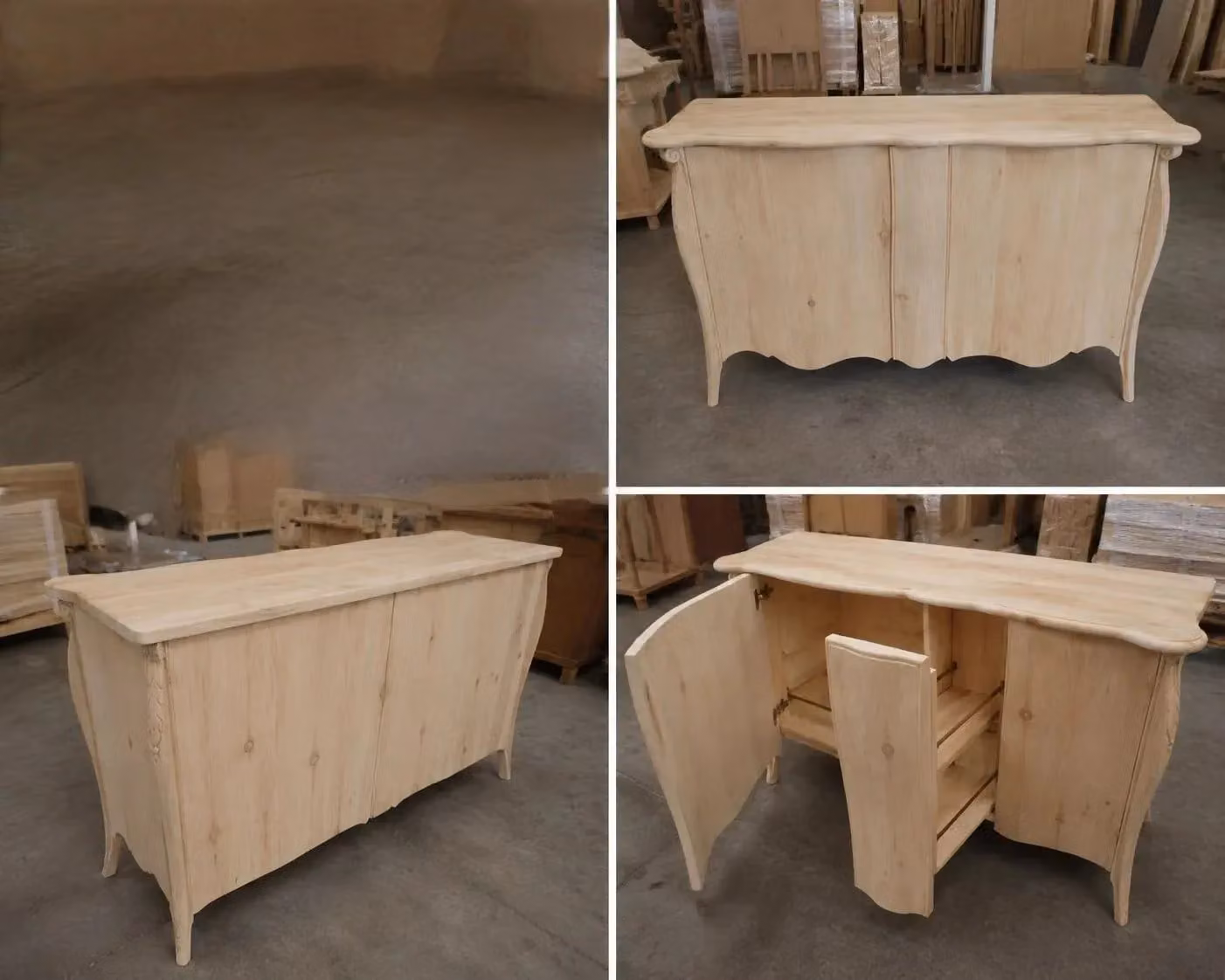 Credenza sagomata Mobili 2G con 2 porte e 1 cassetto estraibile in legno grezzo L: 165 cm, P: 52 cm, H: 88 cm – 1