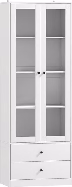 HOMCOM Credenza Cucina con Armadietto e 2 Cassetti, Ante in Vetro e Ripiani Regolabili, 59x30x164 cm, Bianco   Aosom Italy