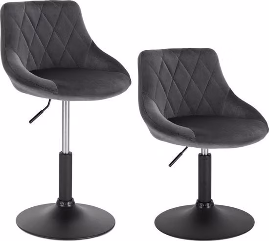 Set di 2 Sedie con Poggiatesta in Velluto - Regolabile in Altezza e Rotante - 37x27x24 cm - Grigio Scuro