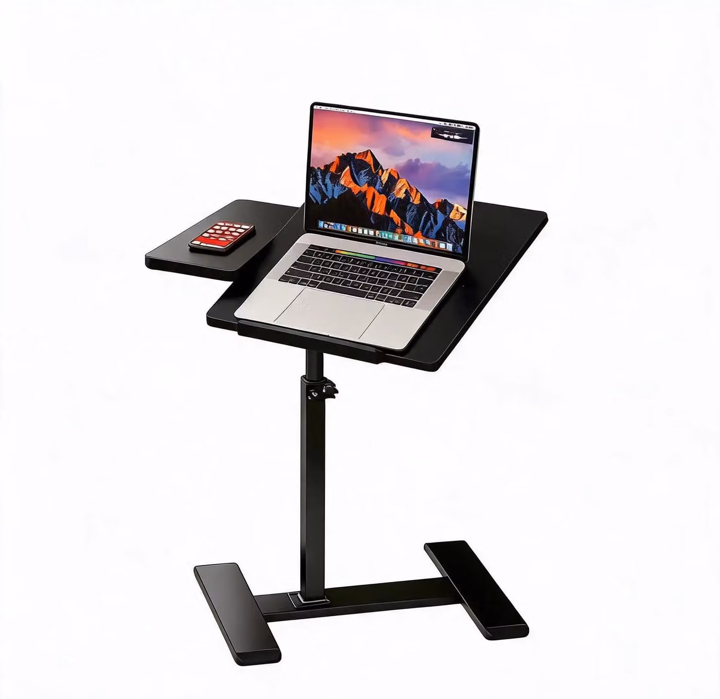 Tavolino per laptop - Tavolino da letto mobile - Regolabile in altezza - Con rotelle - 60 x 40 cm - Struttura in metallo - Rettangolare - Nero