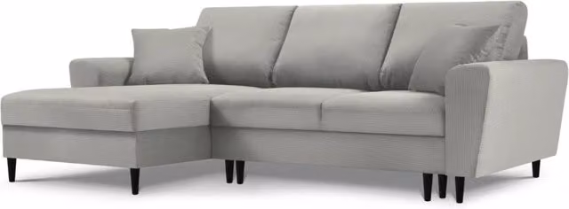 Divano convertibile angolare sinistro Kyoto di Cosmopolitan Design in velluto a coste grigio chiaro con contenitore, 4 posti, L 241 x P 145 x H 88 cm