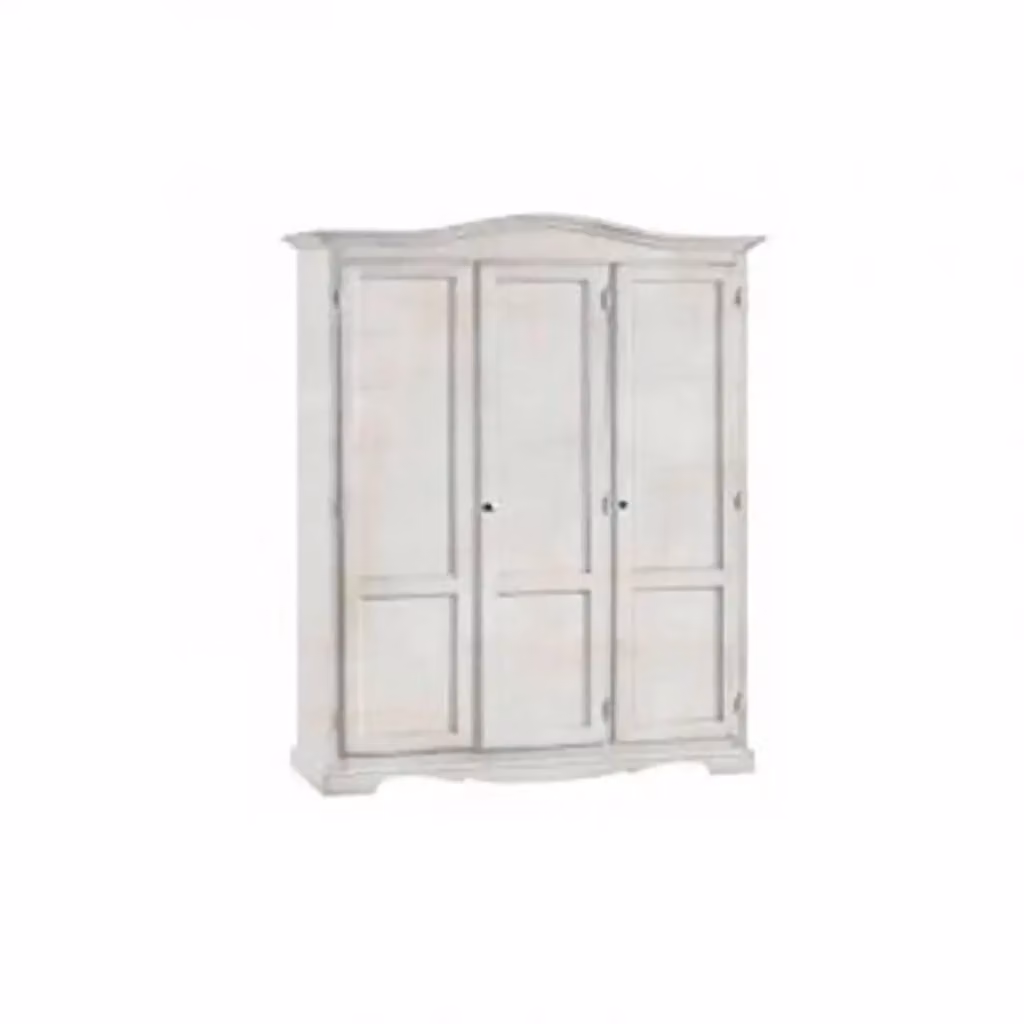 Armadio KIVIO in legno stile Shabby Chic con 3 ante battenti, colore bianco anticato, L: 157 cm, P: 55 cm, H: 197 cm – 2