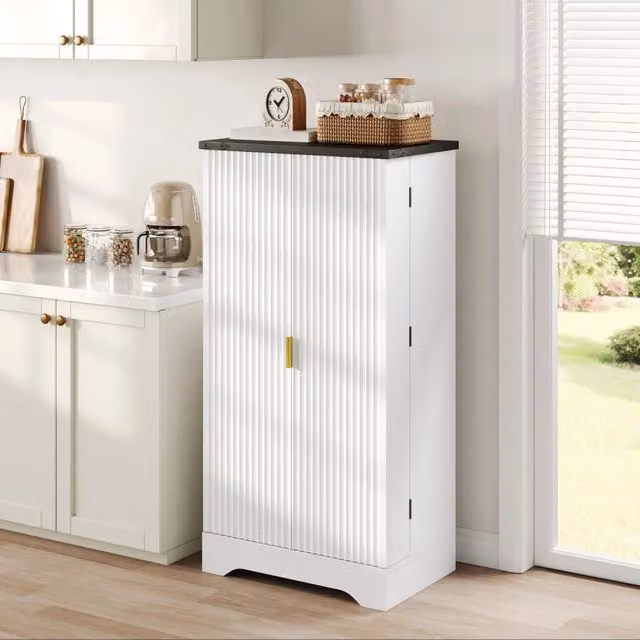 Mobile da cucina bianco 120x60,5x40 cm con luce LED a sensore e portaspezie, doppia anta, ripiani regolabili, design moderno