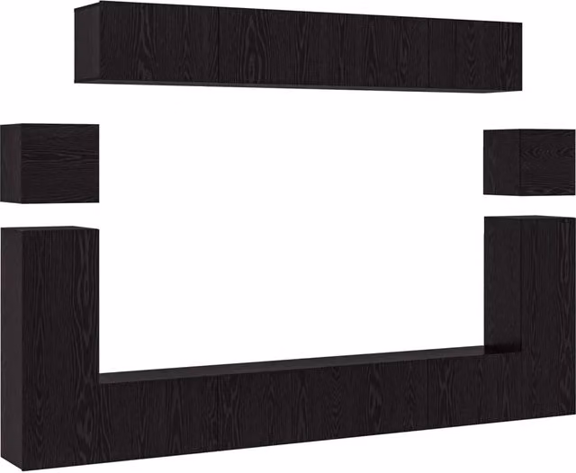 Set mobile TV 8 pz | Armadietto TV | Mobile Porta TV Rovere Nero Legno multistrato